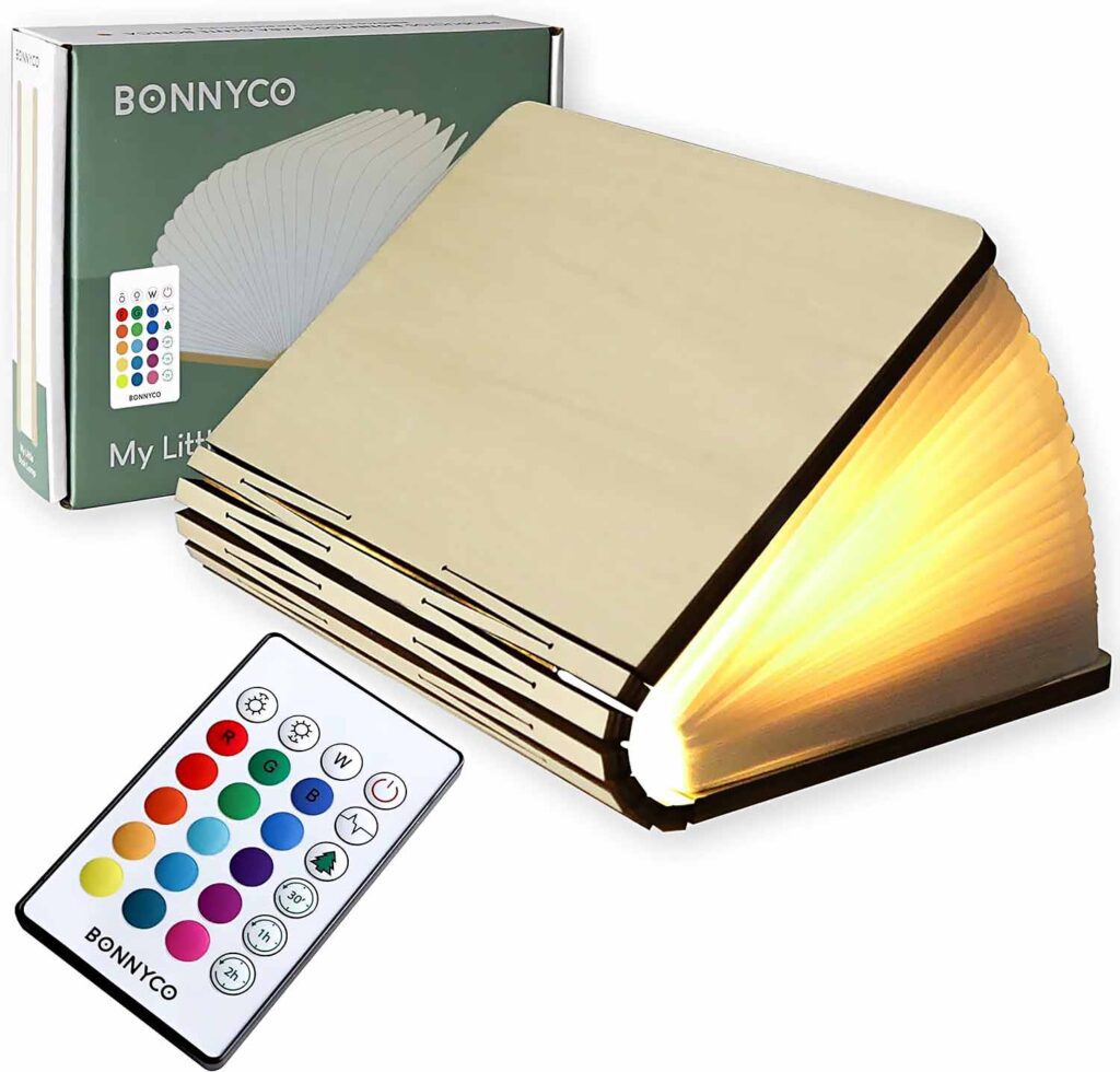 Lampe livre led en bois, une idée cadeau femme 30 ans 20 euros