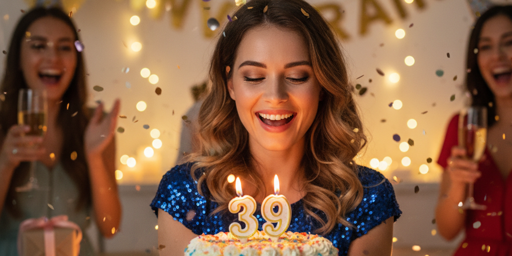femme de 39 ans célébrant son anniversaire